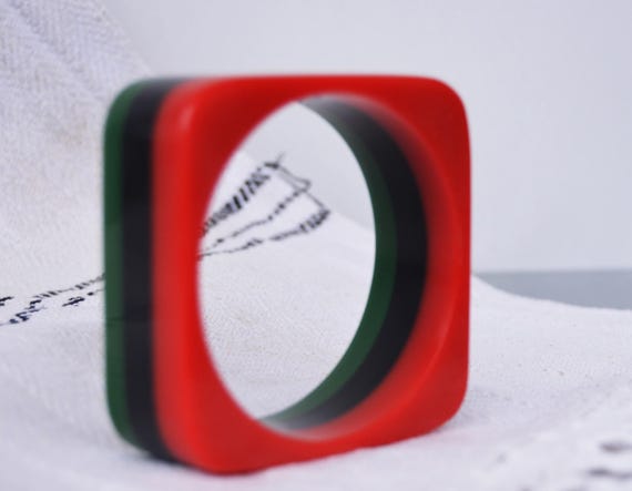 Mid Century Bakelite Bangle Square Cuff Bracelet … - image 5