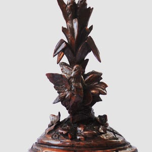 Switzerland Brienz Vase Base Black Forest Carved Wood Figural Bird and Crystal Epergne