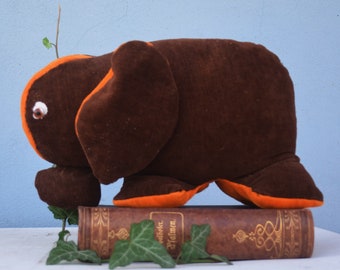 Folk Art Hand Made Stuffed Animal Elephant Velvet Doll Toy