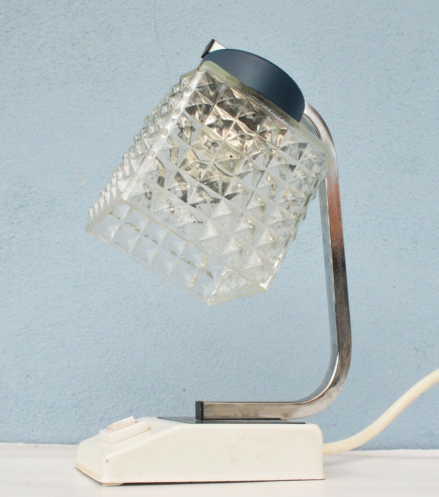 Mid Century Bedside Lamp Glass Cut Shade - Etsy