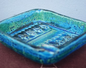 Mid Century Bitossi Aldo Londi Rimini Blue Ashtray Painted in Blu