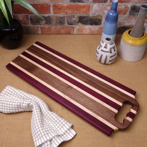 Pattern Charcuterie Board / Grip Handle / Purpleheart Wood / Handmade Serving Board / Housewarming Gift
