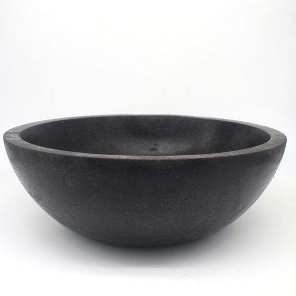 Yorkshire Handmade Black Marble Bowl Bathroom Washbasin, Rustic Basalt Stone Handmade Sink