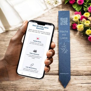 Blumenstick aus Schiefer mit QR-Code – Geschenk mit Video, Audio, Text oder Link – personalisierbar für Geburtstag, Liebe & Abschied
