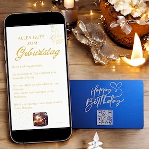 Happy Birthday Metall-Grußkarte mit QR-Code | Personalisiert | Wiederverwendbar | individuelle Nachricht | Ideal für Geburtstage
