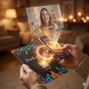 Metallkarte „Dankeschön“ mit QR-Code – personalisierbar mit digitaler Botschaft, Video, Text oder Audio – 17x11,5 cm