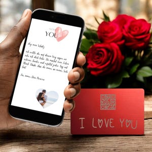 Edle Metallkarte mit "I LOVE YOU"-Gravur und QR-Code – für persönliche, digitale Botschaften und romantische Überraschungen