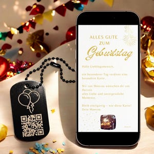 Anhänger mit "Balloons" Gravur & QR-Code – Geschenk für Freundin, Jahrestag oder Geburtstag – personalisierbar mit Video, Text oder Bild