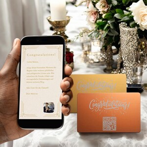 Metallkarte „Congratulations“ mit QR-Code – personalisierte digitale Grußkarte & Geschenk