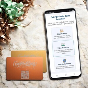 Congratulations Metallkarte mit QR-Code – Geschenk mit Video, Audio, Text oder Link – personalisierbar für Abschluss, Erfolg & Glückwünsche
