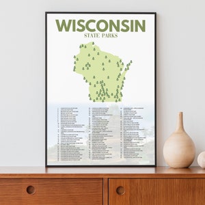 Wisconsin State Parks Liste | Wisconsin Kunst Camping Dekor | Wisconsin Karte Drucken | Wisconsin Wohnkultur | Wanderer Geschenk | Abenteuer Dekor