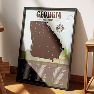 Lista de mapas de parques estatales de Georgia / Regalo de excursionista / Decoración de aventuras / Decoración del hogar de arte de pared de Georgia / Regalos de Georgia / Regalo de impresión de arte de viaje moderno