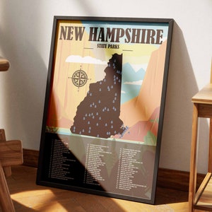 New Hampshire State Parks Karte Liste | Wanderer Geschenk | Abenteuer Dekor | New Hampshire Wanddekor | New Hampshire Geschenke | Moderne Reise Poster