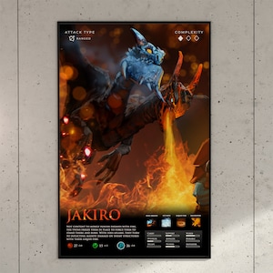 Jakiro Dota 2 Juego Anime Arte Impresión Cartel / Estética Sala de Juegos Decoración Arte de pared / Gamer Boys Girls Cumpleaños Housewarming Aniversario Regalo