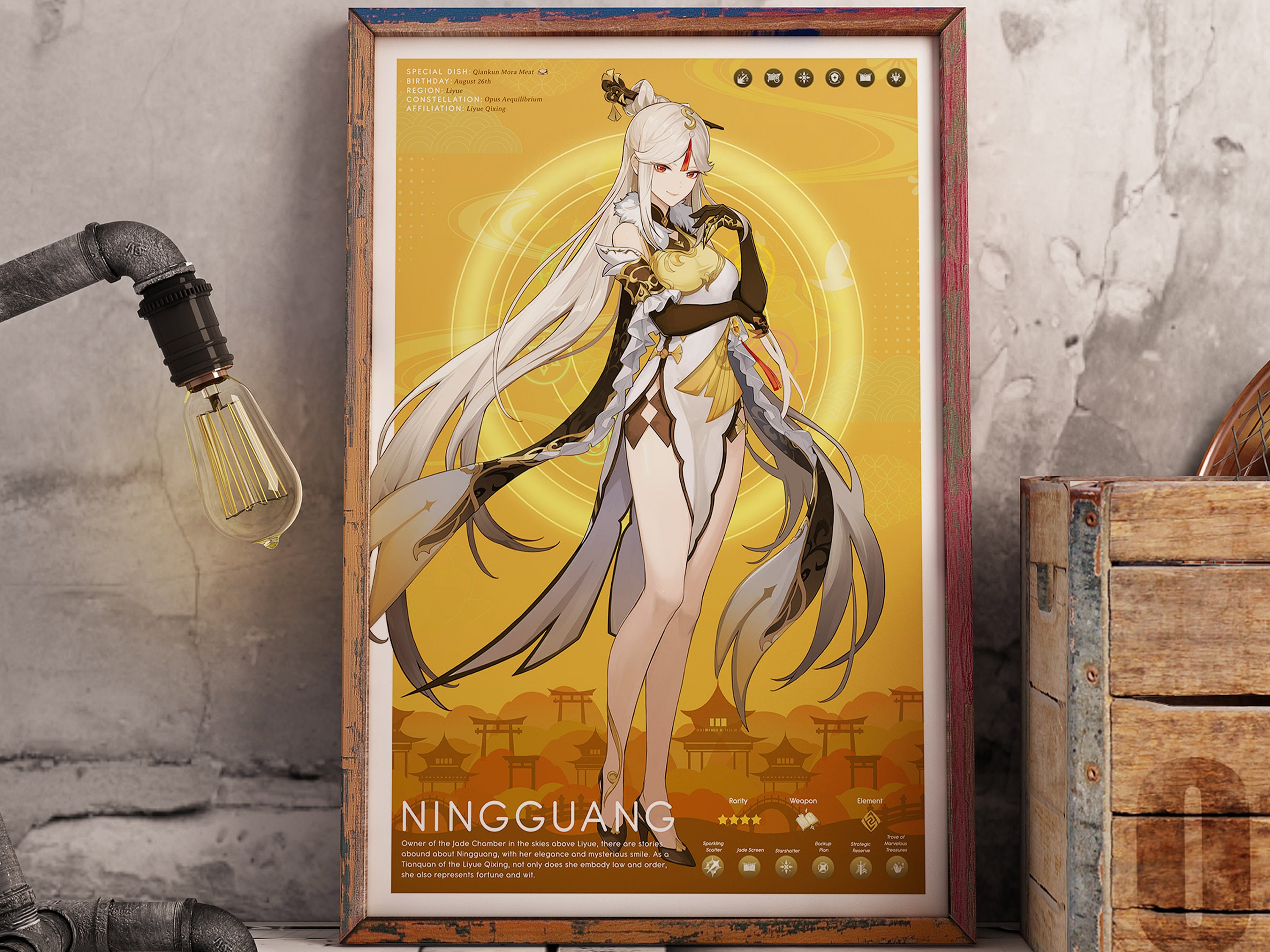 NINGGUANG | Genshin Impact Profile Poster | Anime Poster | Gaming Print | Boyfriend Gift | Girlfriend Gift | Gamer Gift