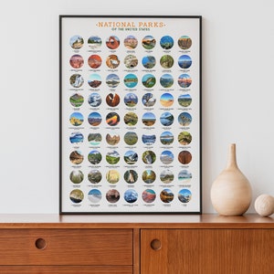 Nationalparks Checkliste | 63 Nationalparks Poster Camping Dekor | US Nationalparks | Wanderer Geschenk | Abenteuer Dekor | Natur-Liebhaber-Geschenk
