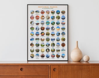 National Parks Checklist | 63 National Parks Poster Camping Decor | US National Parks | Hiker Gift | Adventure Decor | Nature Lover Gift