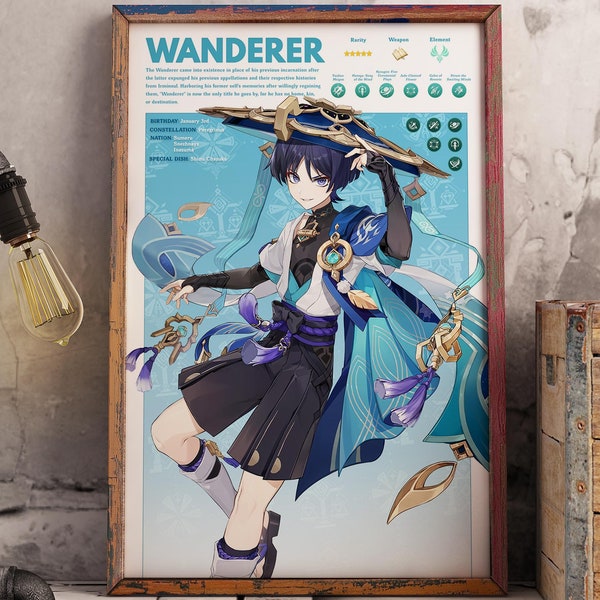 Poster di gioco Wanderer/Genshin Impact/Poster di anime/Stampa di gioco/Regalo per fidanzato/Regalo per fidanzata/Regalo per giocatore