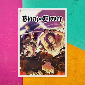 Black Clover Anime Minimalistischer Wanddruck Poster | Staffel 3 | Retro Anime Comic Poster Wand Kunst | Anime Lover Geschenke | Comic Wandbild