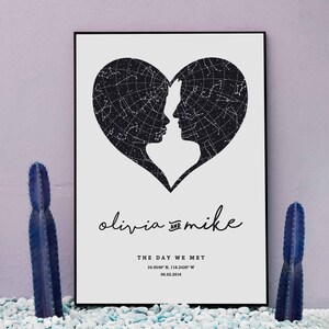 Individuell gestaltetes Herz Nachthimmel Poster | Besonderes Datum Sternenkarte Konstellation Karte | Personalisierte Verlobung Hochzeit Jahrestag Paar Geschenk