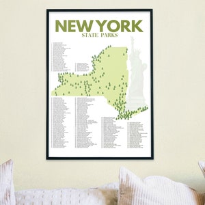 New York State Parks List | New York Art Camping Decor | New York Map | NY Map Print | New York Home Decor | Hiker Gift | Adventure Decor