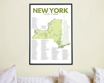 New York State Parks List | New York Art Camping Decor | New York Map | NY Map Print | New York Home Decor | Hiker Gift | Adventure Decor