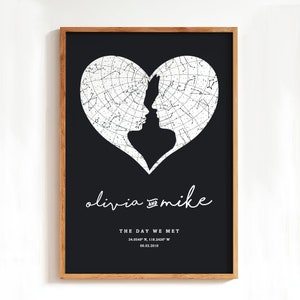 Individueller Herz-Weiß-Himmel-Posterdruck | Spezielles Datum, Sternkarte, Sternbildkarte | Personalisiertes Geschenk zur Verlobung, zum Hochzeitstag, für Paare