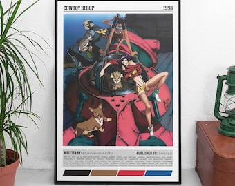 Cowboy Bebop Manga Art Anime Minimalist Wall Poster | Fantasy Anime Wall Art Gift | Space Cowboy Vintage 90s Gift | Anime Manga Lovers Gifts