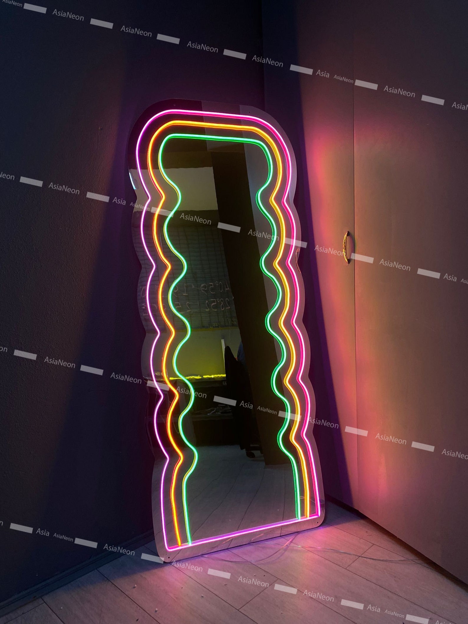 Wavy Neon Mirror Full Length Mirror Multicolor Neon Mirror Etsy