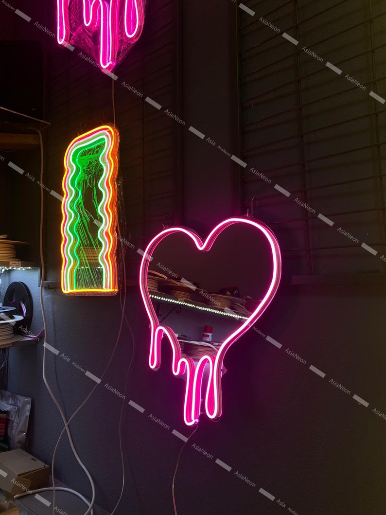Melting Heart Neon Mirror Heart Shaped Neon Sign Led Neon Etsy