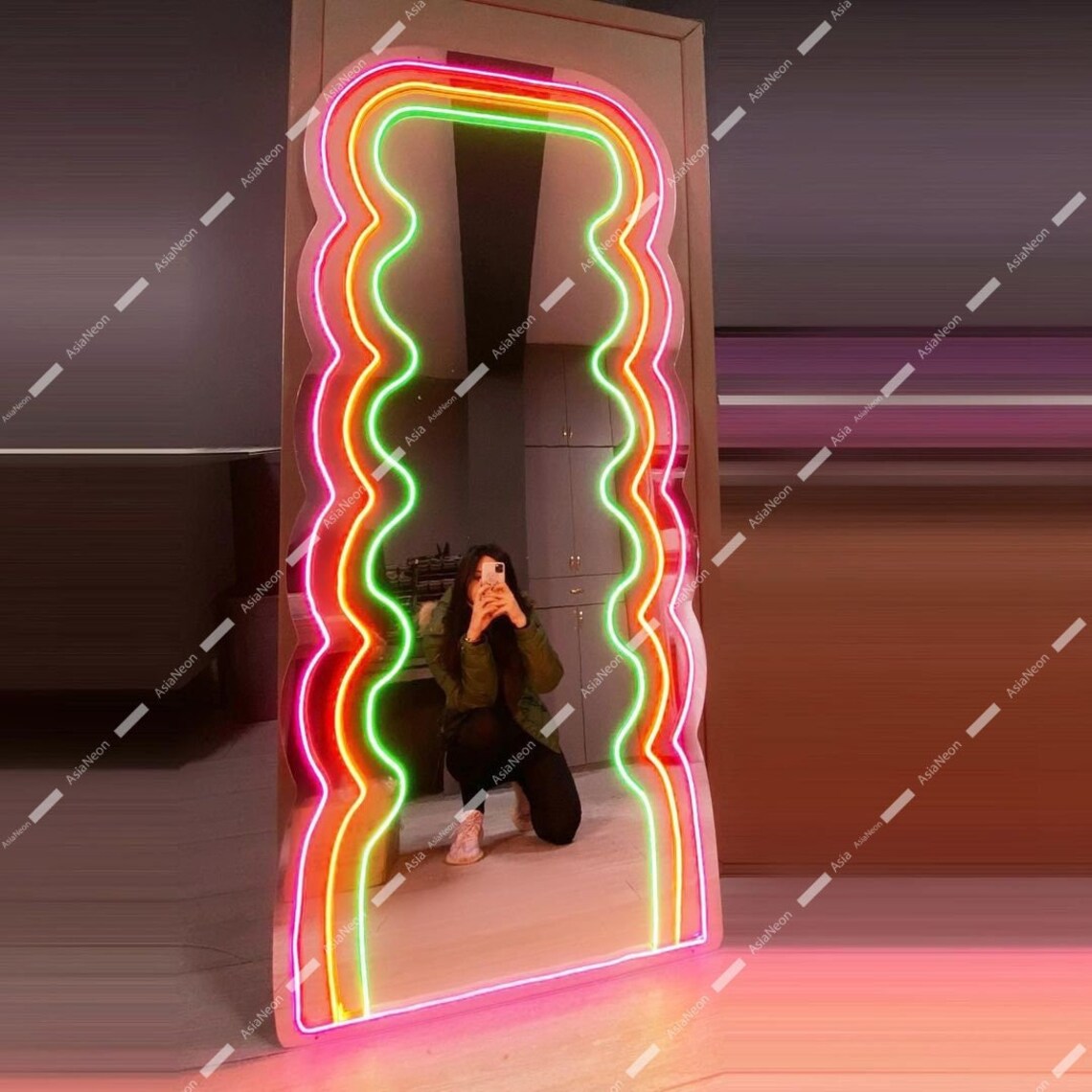 Wavy Neon Mirror Full Length Mirror Multicolor Neon Mirror Etsy Australia