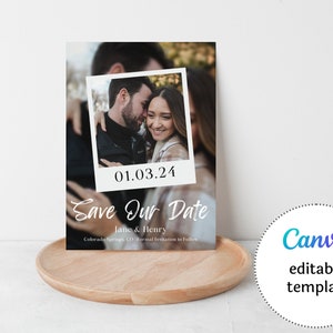 Small Polaroid Save the Dates Template | digital templates, Canva editable template, save the date, wedding invitation, digital template
