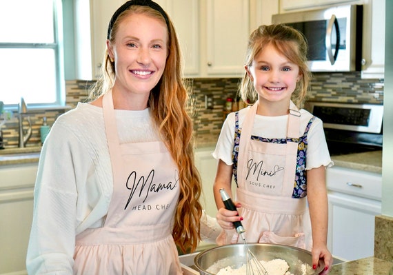 Mommy and me aprons, mom and kid cooking apron set, personalized