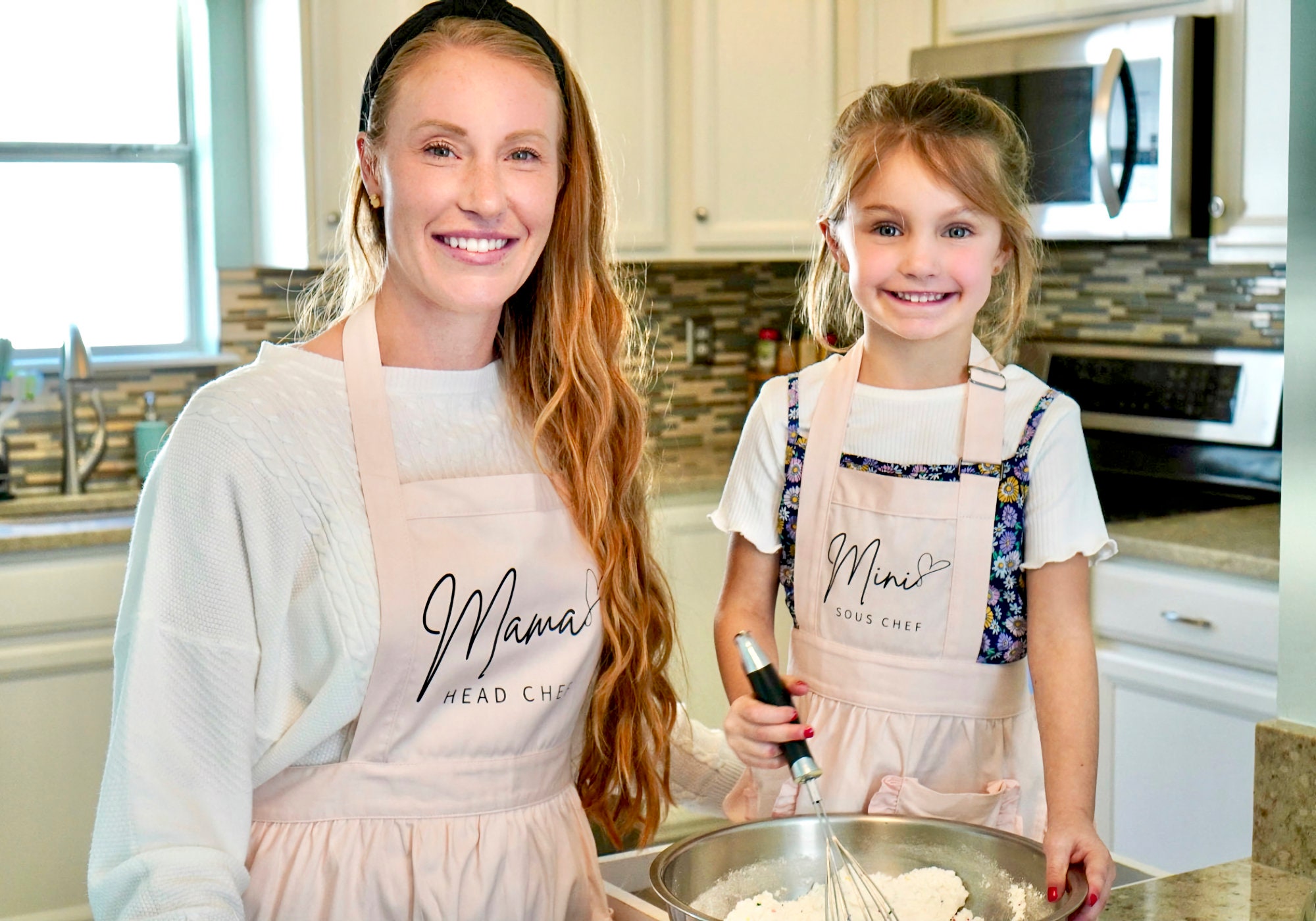 Red Floral Handmade Apron Set for Tween Girl and Adult Personalized  Matching Mom and Me Gift Mother's Day Mommy and Daughter Aprons 