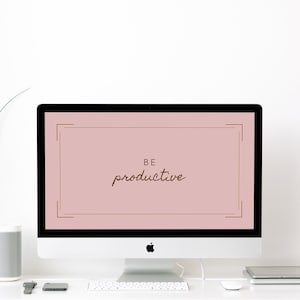 Be Productive Minimal Pink Desktop Wallpaper Motivational Quote  -  5760 x 3240 px Computer / PC / Laptop Background / Instant Download