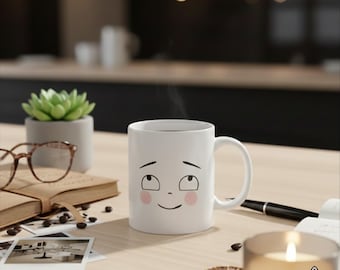 Cute Face Ceramic Mug, Kawaii Smile Coffee Mug, Funny Expression Cup, Aesthetic Tea Mug, Gift for Friends