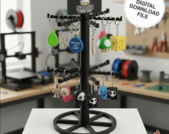 Two Tier Keychain Display Stand 3MF | 12 Arms 84 Hooks | Key Holder Organizer | Countertop 3D Print Model
