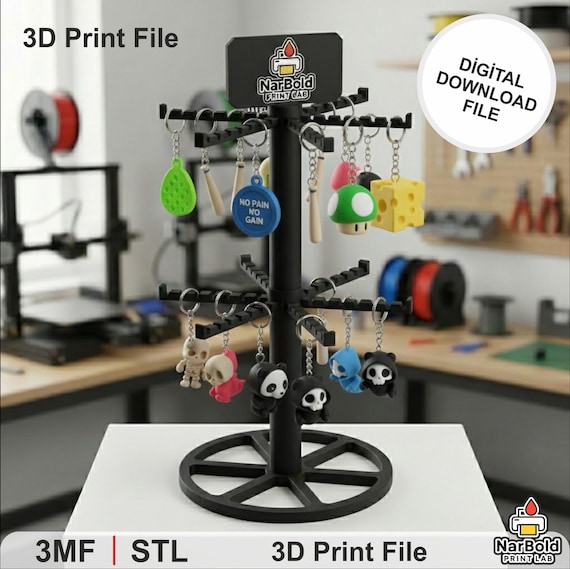Two Tier Keychain Display Stand 3MF | 12 Arms 84 Hooks | Key Holder Organizer | Countertop 3D Print Model