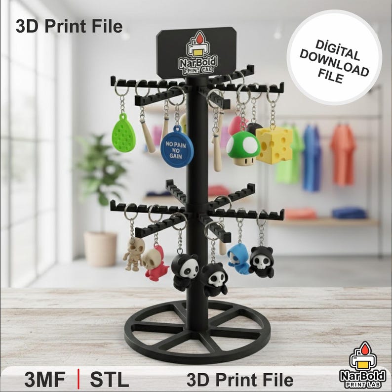 Two Tier Keychain Display Stand 3MF | 12 Arms 84 Hooks | Key Holder ...