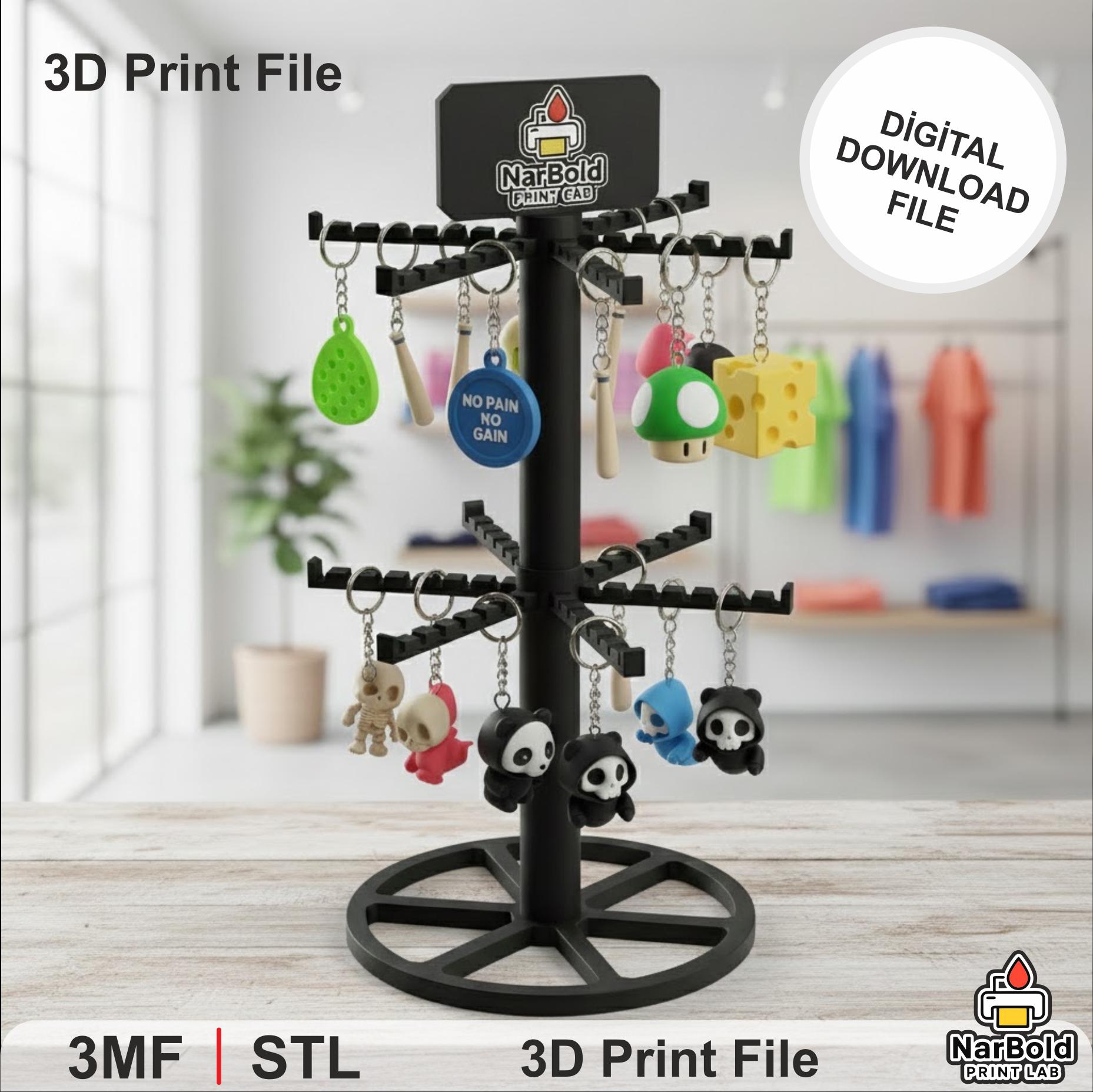 Keychain Stack Two Tier Keychain Display Stand 3MF | 12 Arms 84 Hooks | Key Holder ...
