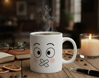 Silent Face Ceramic Mug, Speechless Funny Expression Coffee Mug, Cute Cartoon Mug, Kawaii Tea Cup, Gift for Friends