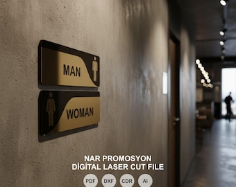 Modern wc Door Sign, Man Woman wc Plaque, Toilet Door Nameplate, Restroom Sign Digital Printable, Minimalist Washroom Decor - PDF DXF CDR Ai