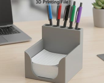 Pencil & Note Holder Desk Organizer | 3D Printing File | Sticky Note Holder | Office Desk Accessory | STL 3MF Digital Download