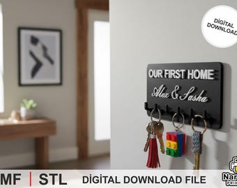 Custom Key Holder STL File | Personalized Our First Home Key Rack | Editable Name Wall Key Organizer | 3MF STL Digital Download