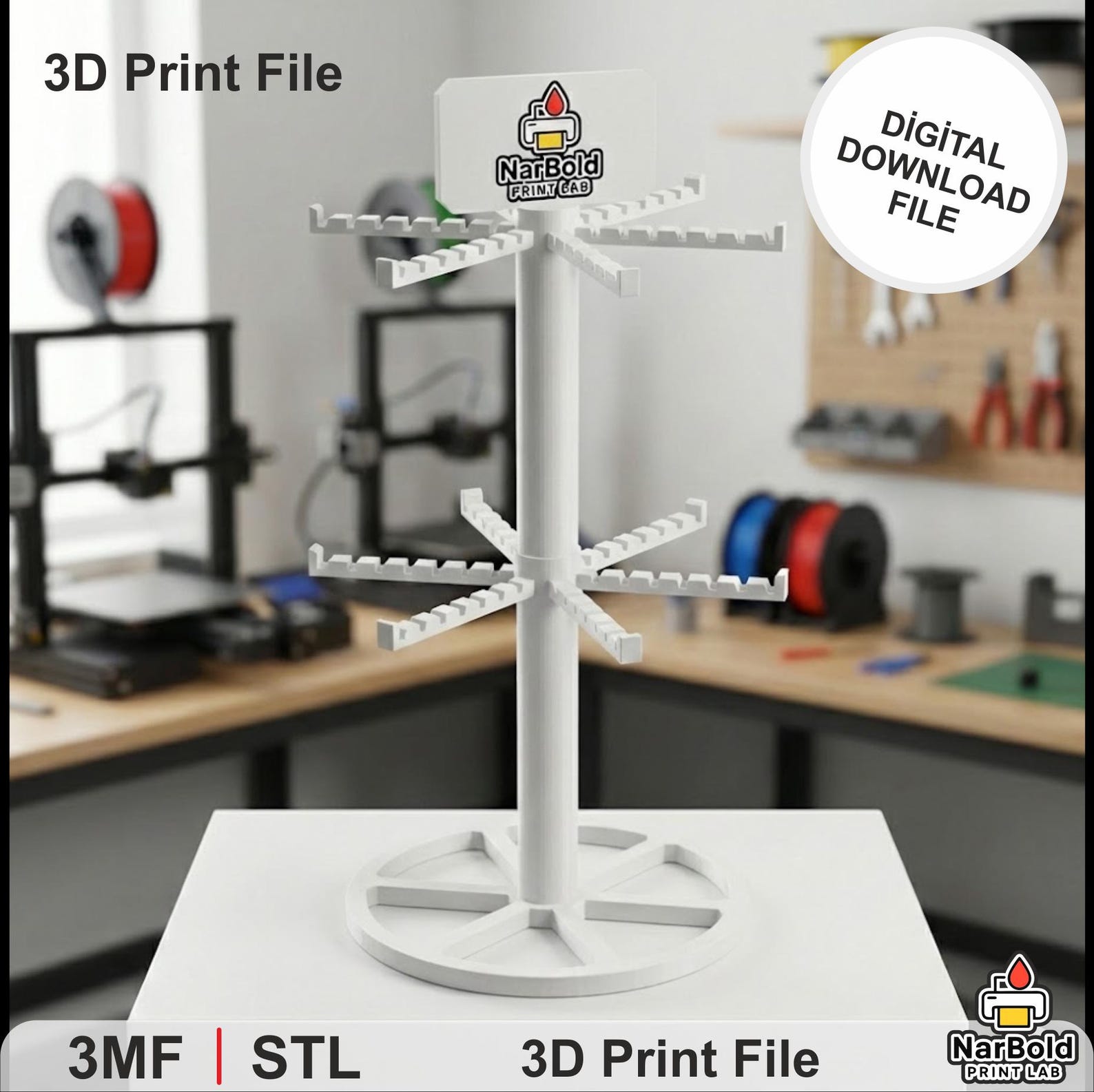 Two Tier Keychain Display Stand 3MF | 12 Arms 84 Hooks | Key Holder ...