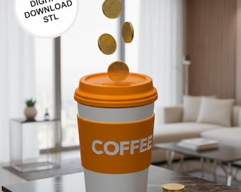 Coffee Cup Coin Bank STL | Piggy Bank Coffee Mug | Money Saving Cup | 3D Print Coin Holder | Digital Download