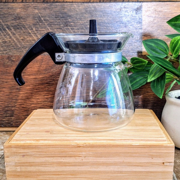 Vintage Pyrex Teapot with Black Plastic Lid | MCM Mini 1 Cup Serving Carafe | Pyrex 802 | Collectible Glass Tea Pot