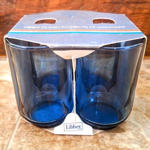 Set of 4 Vintage Blue Juice Glasses | 1980s 6 ounce Bolero Glassware by Libbey Glass | Old Stock in Original Package