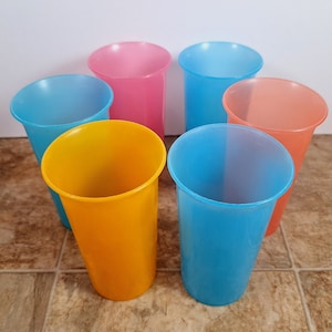 Set of 6 Vintage Pastel Tuperware Bell Tumblers | 10.5 oz. Flared Lip Plastic Stackable Cups | Style #2874A
