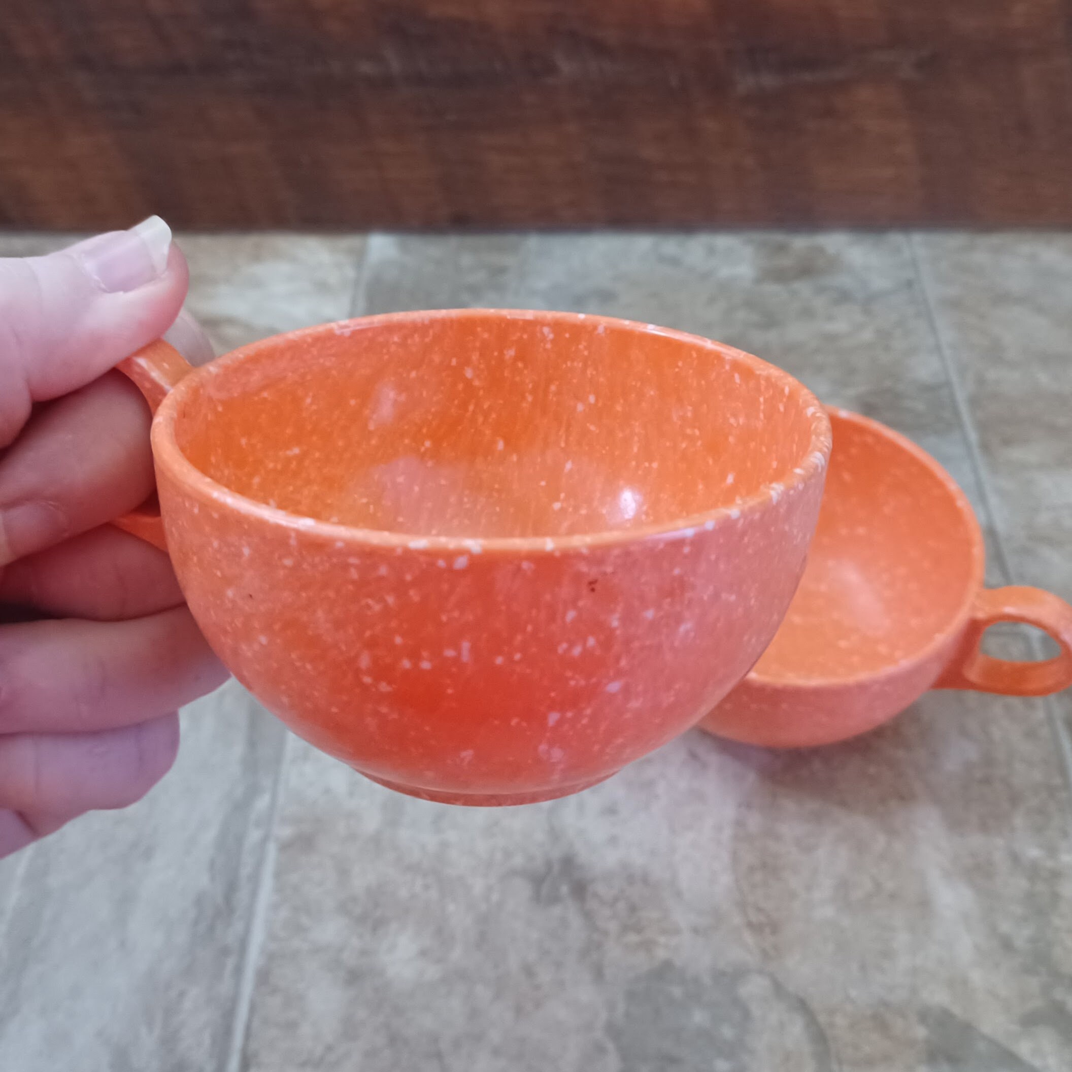 Mid Century Modern Melmac Sugar Bowl and Cups Vintage Confetti Melamine